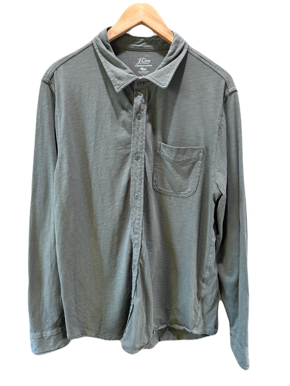 J. Crew Shirt Garment Dyed Slub Cotton Long Sleeve Button Down Green Size Large